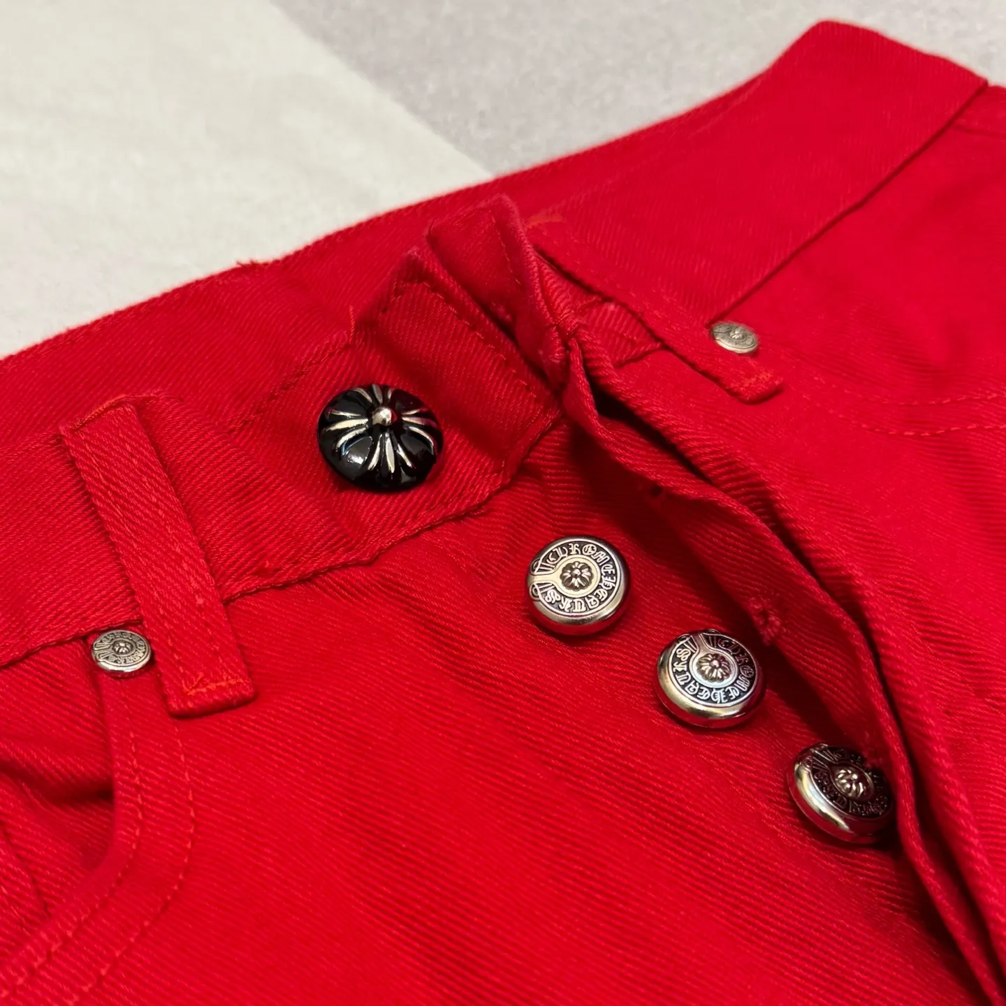 P280 Style number: D372 Chrome Hearts CH limited edition red leather jeans Color: Red Size: S M L